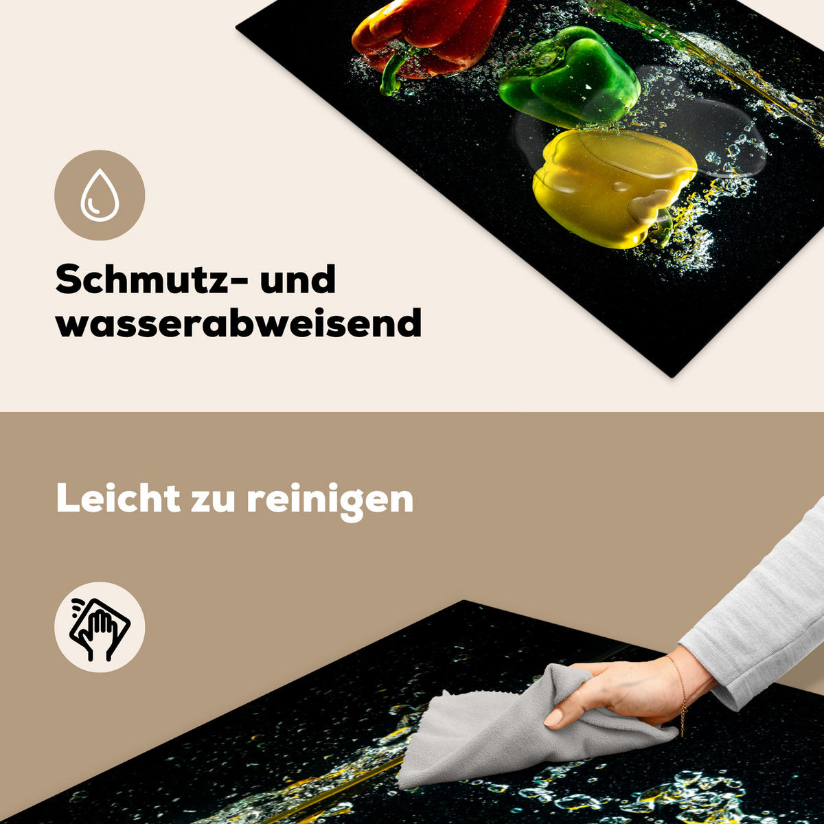 HERDABDECKPLATTE Paprika - Gemüse - Wasser - Schwarz - Rot - Grün - Gelb Ceranfeldabdeckung 85x52 cm - Multicolor, Kunststoff (85/52/0.2cm) - MuchoWow