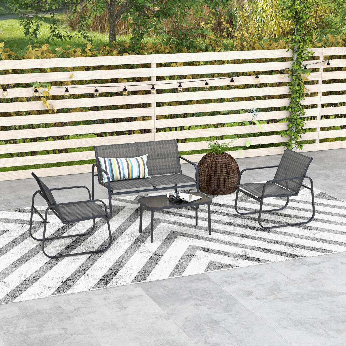 GARTENMÖBEL-SET, Stahl, Mesh, Schwarz - Schwarz, Metall - Outsunny