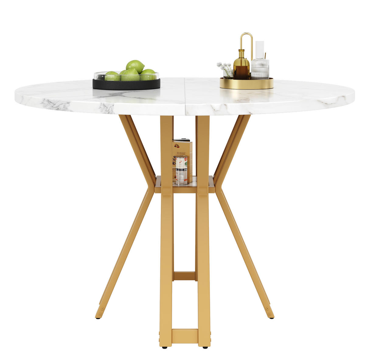 JEDÁLENSKÝ stôl, 100/100/76 cm, MDF/kov biela/zlatá s mramorovým dekorom - biela, kompozitné drevo (100/100/76cm) - BEAOK