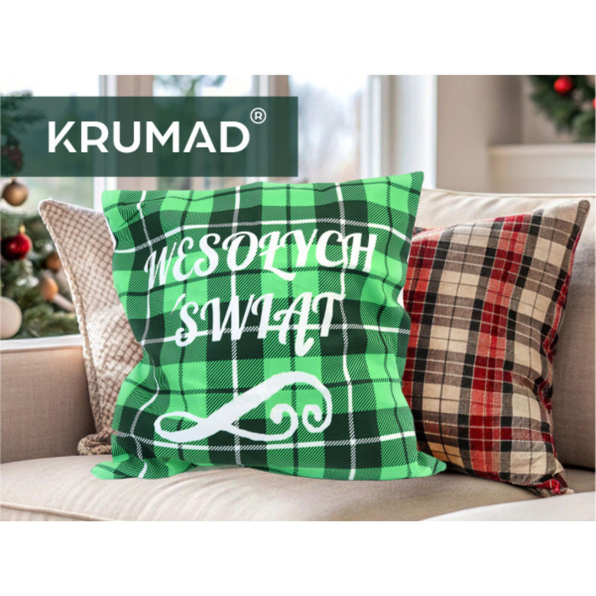 KISSENBEZUG Weihnachts Dekokissenbezug 44x44cm - Grün, Textil (45/45cm) - KRUMAD