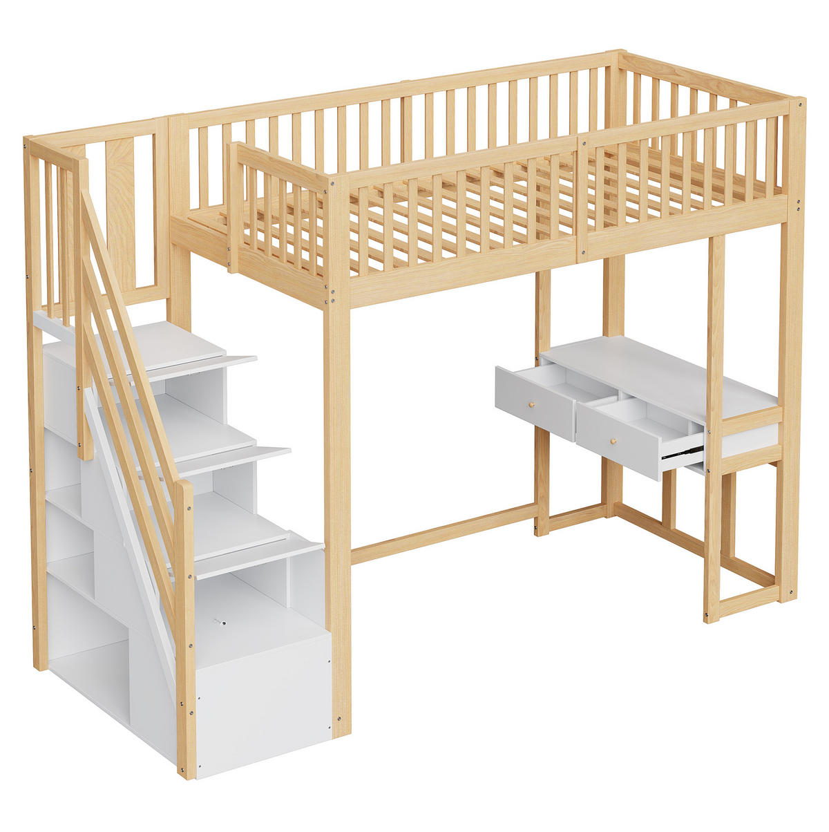 HOCHBETT 90/200 cm aus Kiefernholz mit Multifunktionstisch, Weiß - Eichefarben, Holz (90/200cm) - OKMYHOME