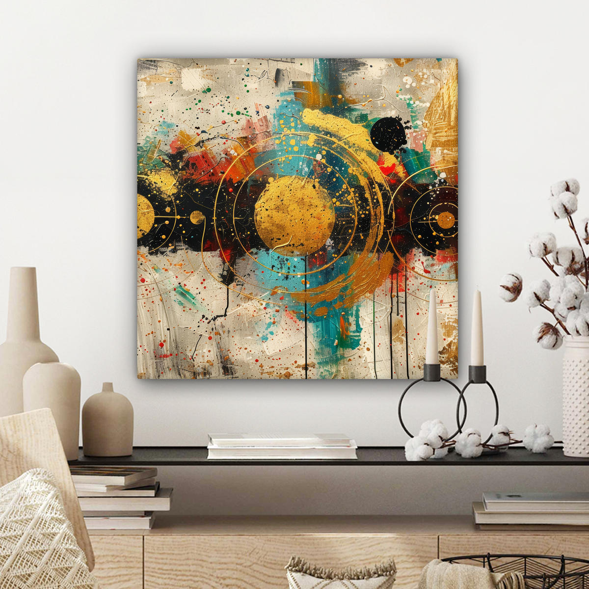 LEINWANDBILD - Abstrakt - Kunst - Gold - Modern - 50x50 - Room Decor - Multicolor, Textil (50/50cm) - MuchoWow