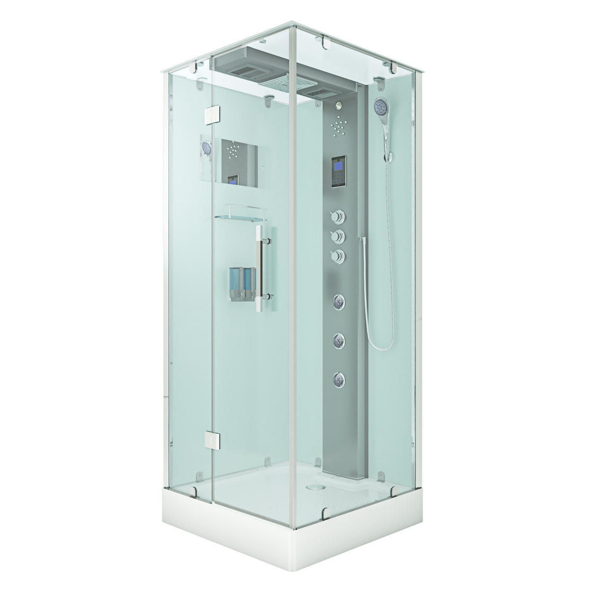 DAMPFDUSCHE Duschkabine D38-10L3-EC Weiß 90x90 - Weiß, Glas/Kunststoff (90/90/218cm) - AcquaVapore by Sandra Jentho