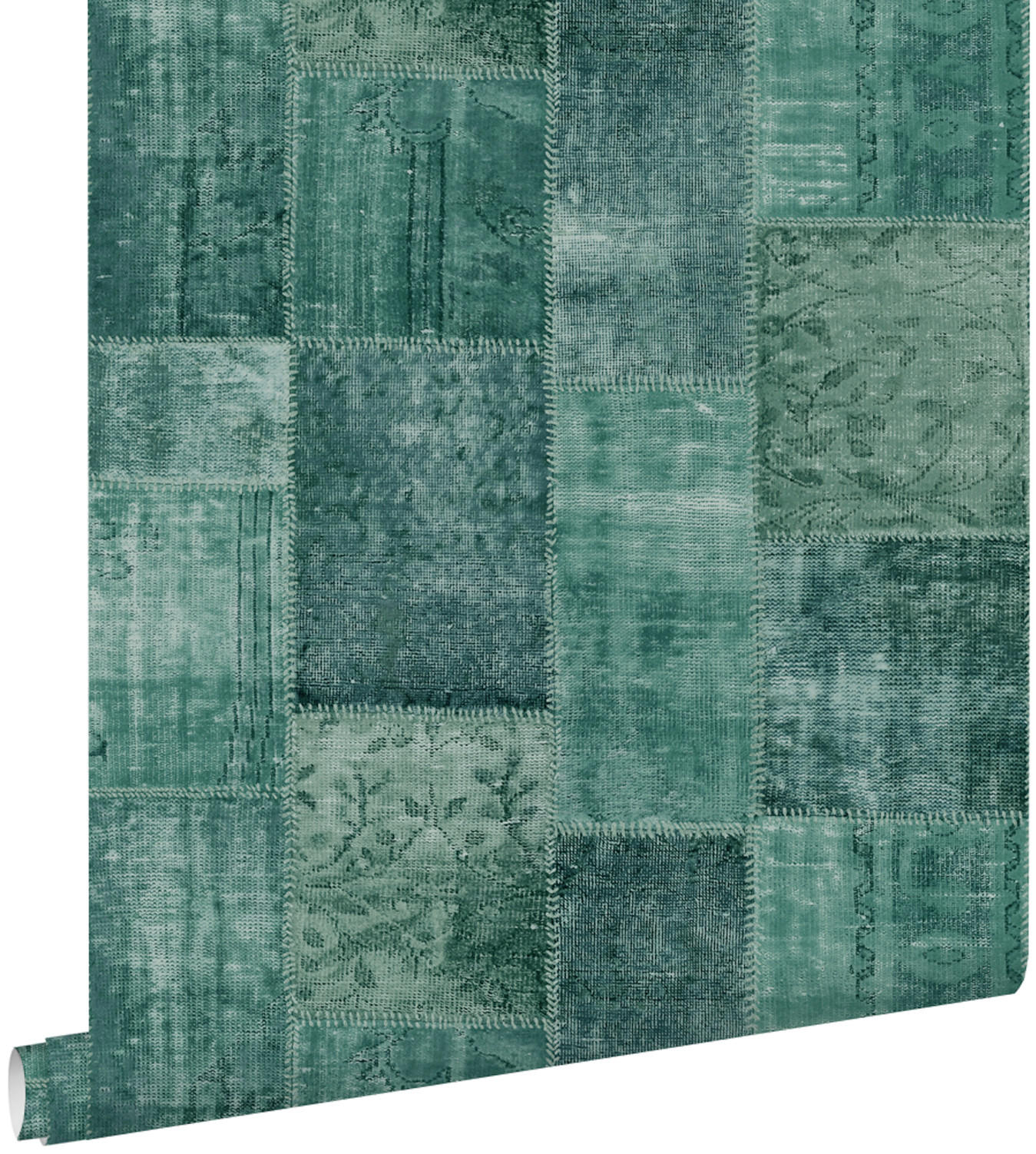 TAPETE orientalisches-Marrakech Kelim-Patchwork 53 cm x 10.05 m - Grün, Papier (53/1000cm) - ESTAhome