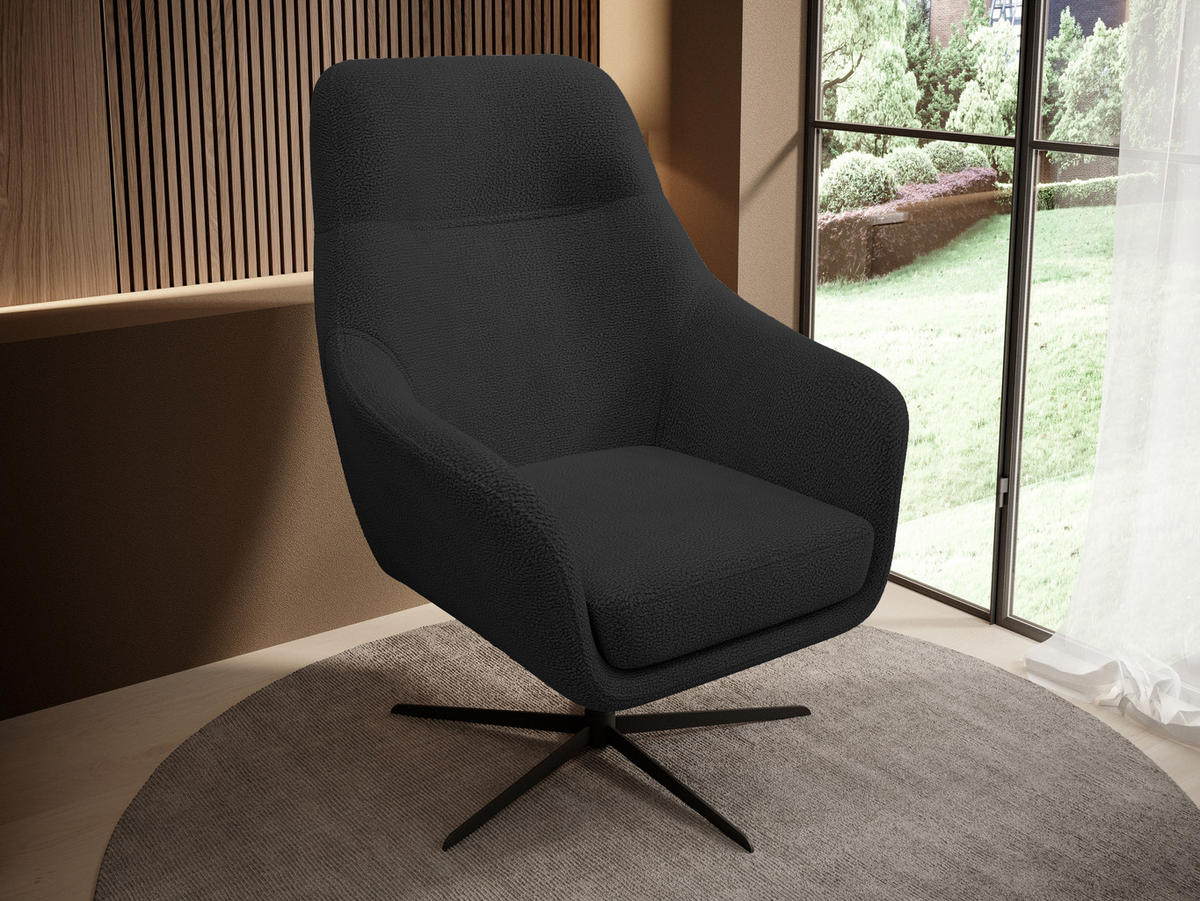 RELAXSESSEL Collection Drehstuhl CUBO – komfortabel, drehbar, modernes Design, 76x97x76 cm, Farbe - Schwarz, Holz/Textil (76/97/76cm) - DomoHome