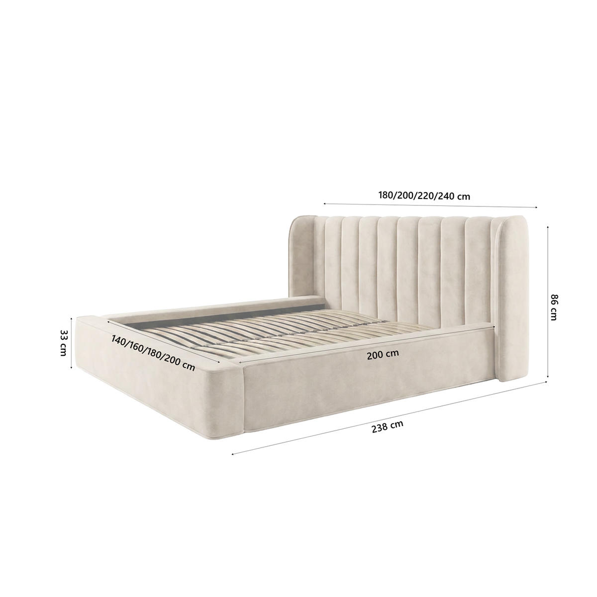 POLSTERBETT GONDO 160x200 cm, Creme - Creme, Textil (200/160cm) - Fedve