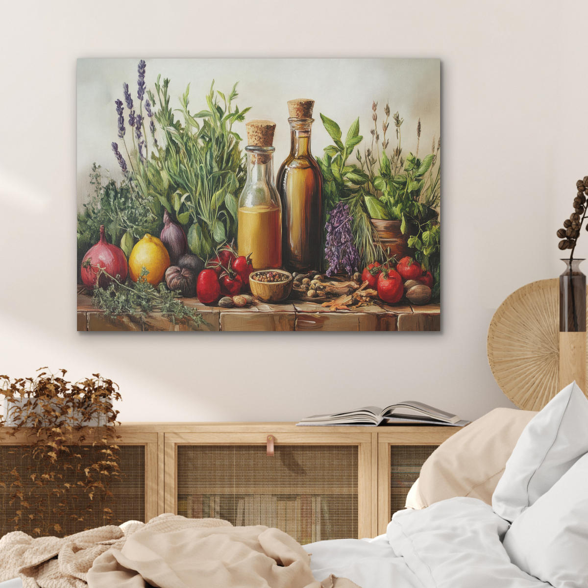 AKUSTIKPANEEL Stilleben - Kräuter - Gewürze - Früchte - Farbenfroh 80x60 cm - Grün, Textil (80/0.9/60cm) - MuchoWow