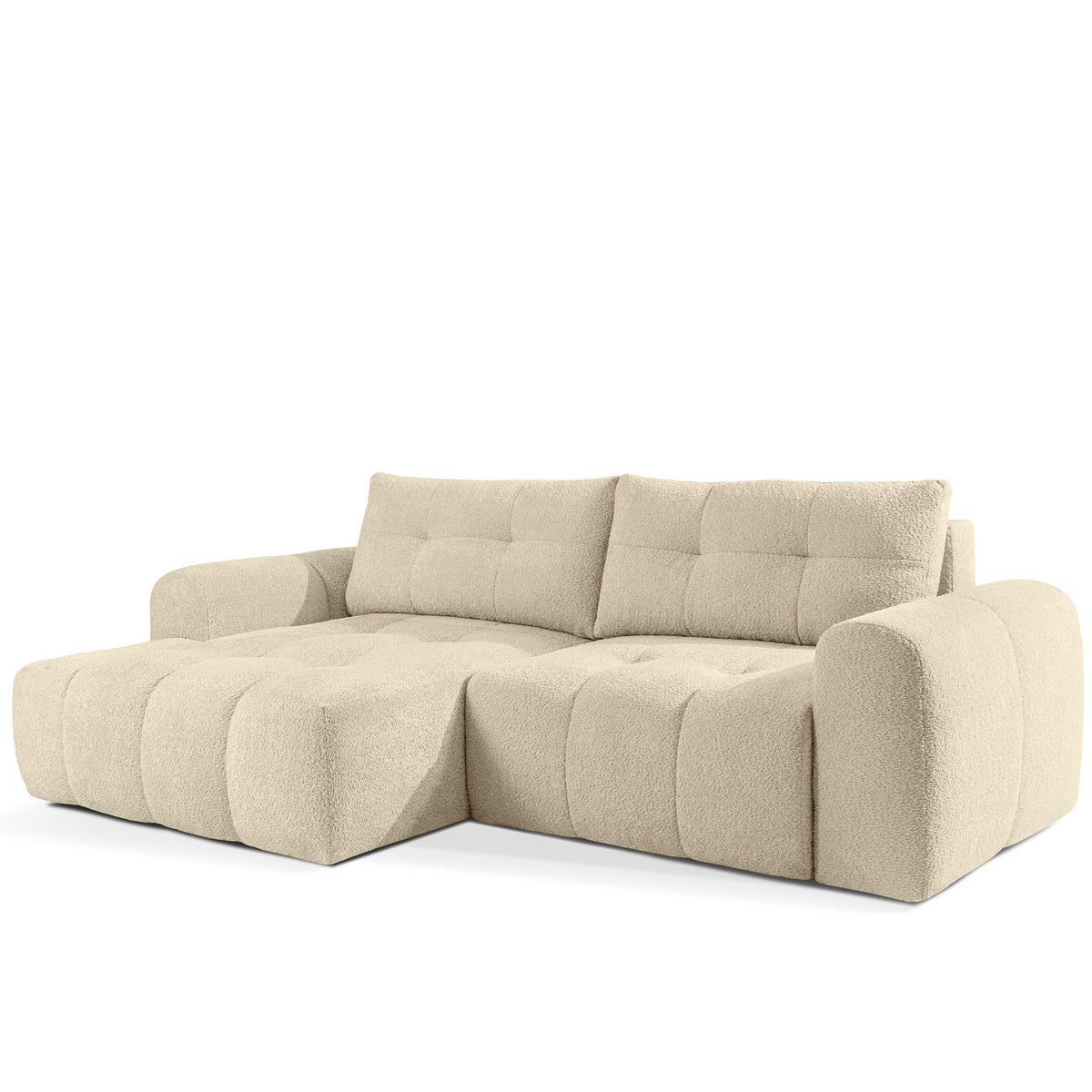 ECKSOFA LINKS RAVIA, Bouclé, Hellbeige - Beige, Holz/Textil (256/104cm) - KONSIMO®