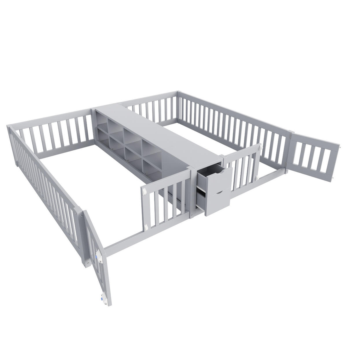KINDERBETT 90/200 cm & 90/200 cm in Grau mit 2 Schubladen und Regal - Grau, Holz/Holzwerkstoff (90/200cm) - CHICFURN