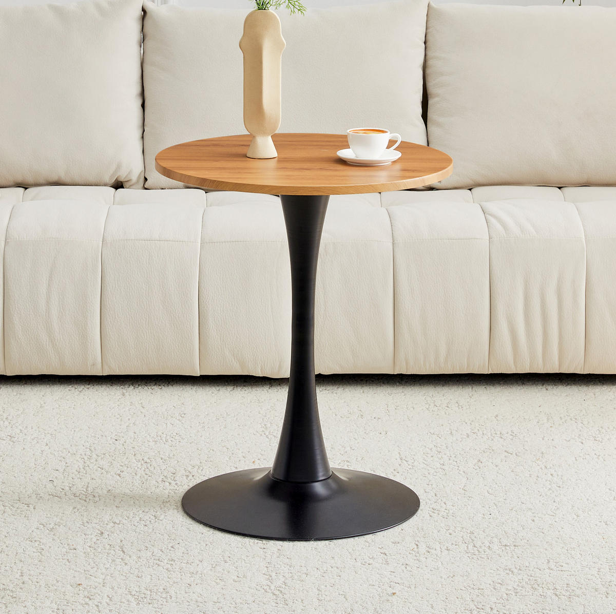 BEISTELLTISCH aus MDF und Metall 60x60x72 cm Holzfarben/Schwarz mit runder Tischplatte und stabilem Standfuß - Naturfarben, Holzwerkstoff (60/60/72cm) - Modfu