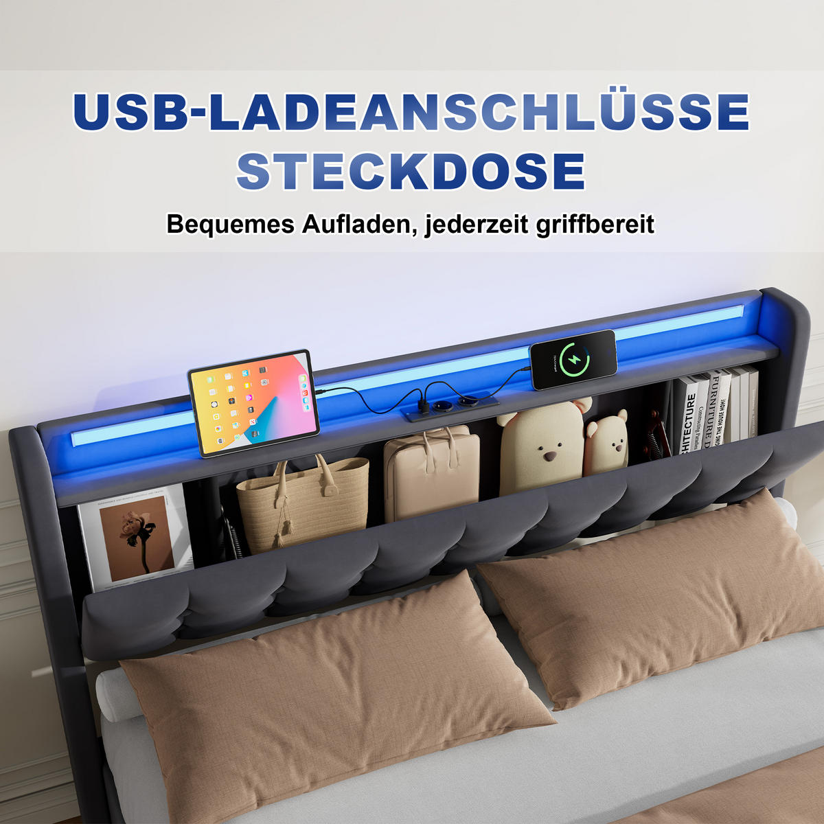 ČALOUNĚNÁ POSTEL 160/200 cm s matrací, zásuvkou a úložným prostorem, se zásuvkami - šedá, kov/kompozitní dřevo (160/200cm) - STILVORA