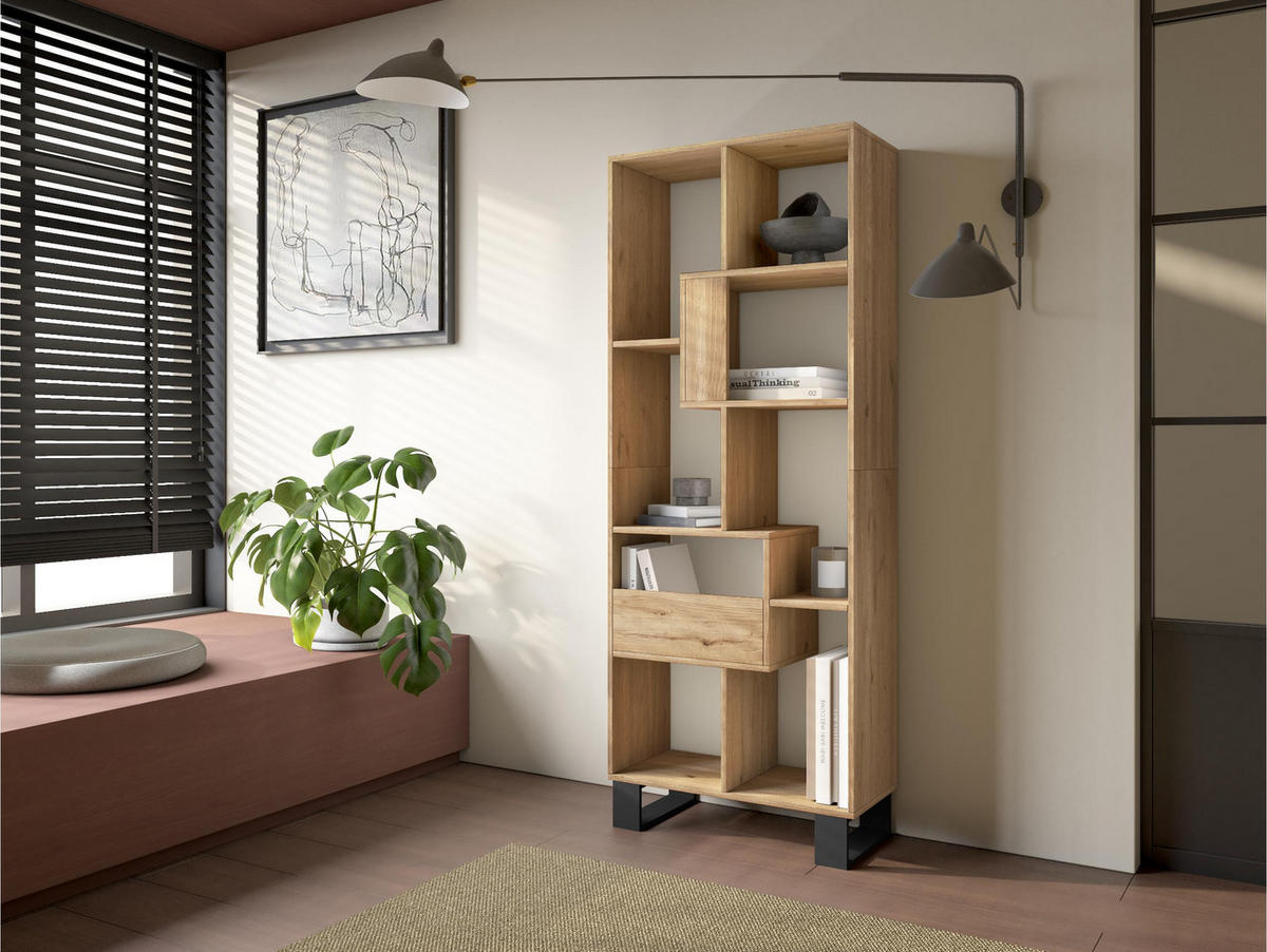 REGAL Bibliothek, Eiche, 67/31/174cm - Eichefarben, Holzwerkstoff (67/174/31cm) - Skraut Home