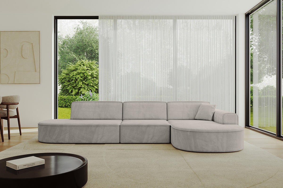 ECKSOFA Ottomane Rechts MARI-L2 - 328x171x79 cm Hellbraun Velours - Hellbraun/Schwarz, Holzwerkstoff/Kunststoff (171/328cm) - ALTDECOR