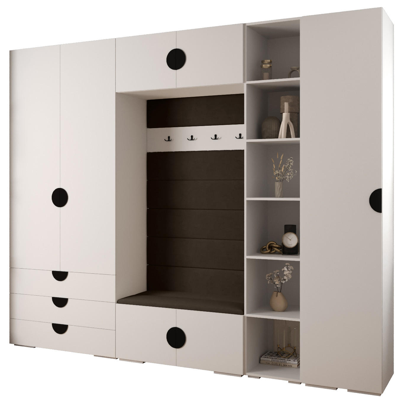 Abiks Möbel Garderoben-Set Weiß, Braun, Schwarz 290x236.7x47 cm