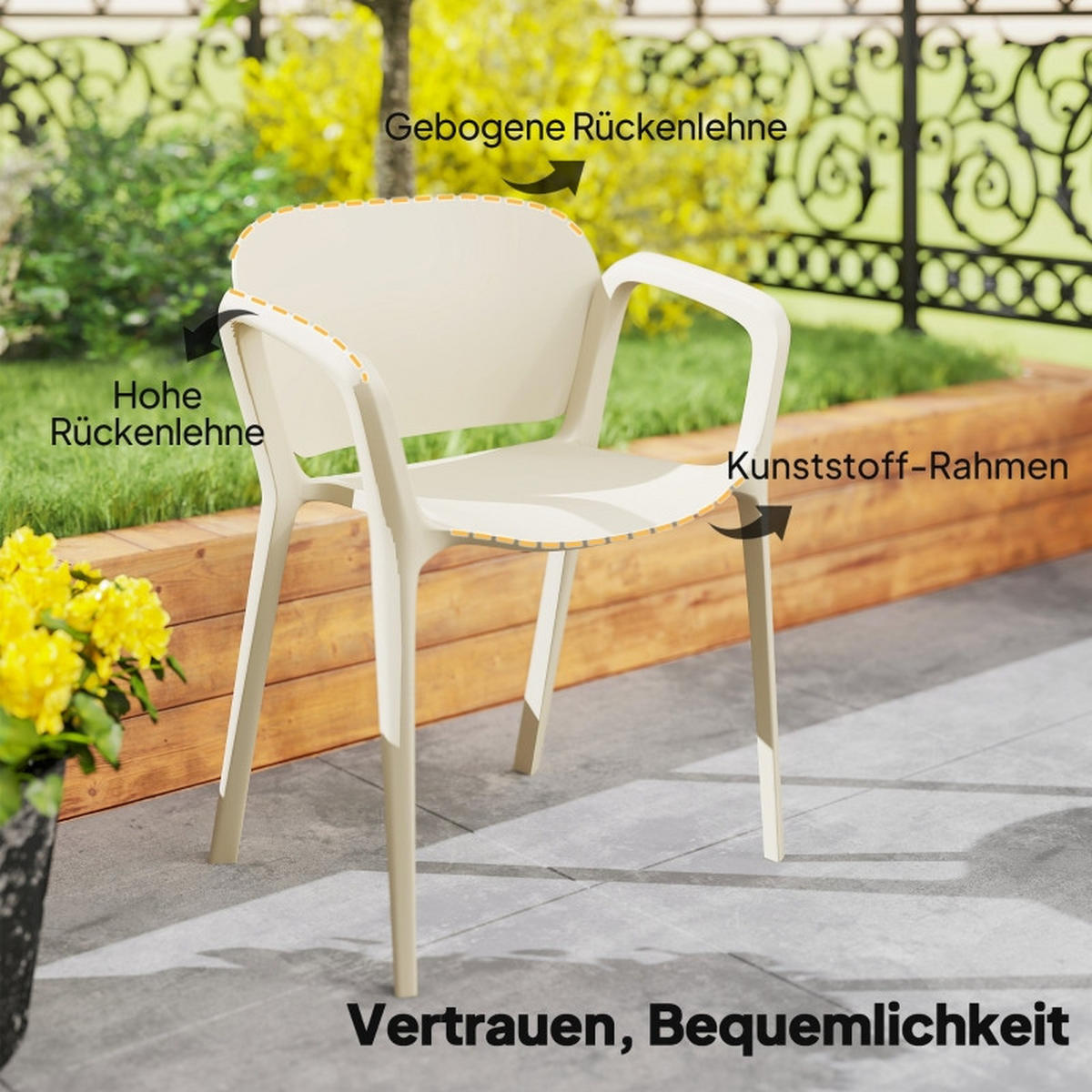 GARTENSTUHL 4er Set Kunststoff Armlehne 120 kg - Weiß, Kunststoff (60/75/56cm) - LEBENLANG