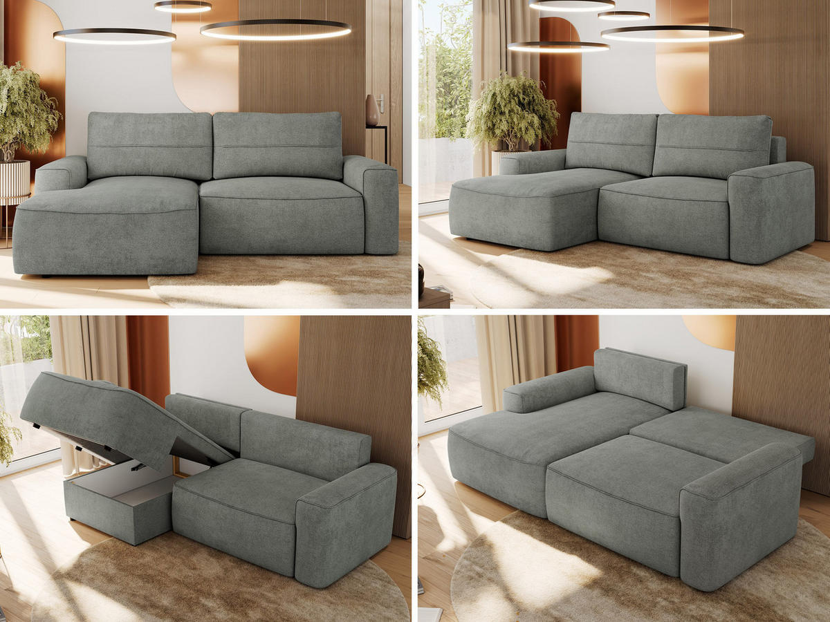 ECKSOFA BELLUNO L Grau Strukture - Links - Schwarz/Grau, Textil (144/233cm) - MKS