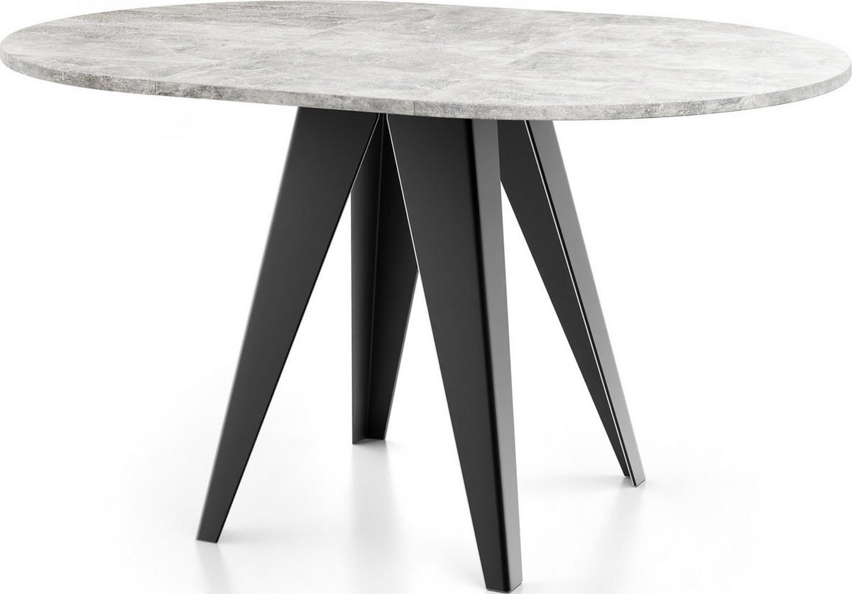 ESSTISCH Glory runder ausziehbarer, Grauer Beton 100-140/100/76 cm - Hellgrau/Schwarz, Holzwerkstoff/Metall (100/100/76cm) - WFL GROUP