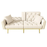 SCHLAFSOFA aus Samt 175×80×73,5 cm mit Liegefunktion & Getränkehalter, beige - Beige, Textil (80/73.5/175cm) - Luhomfu