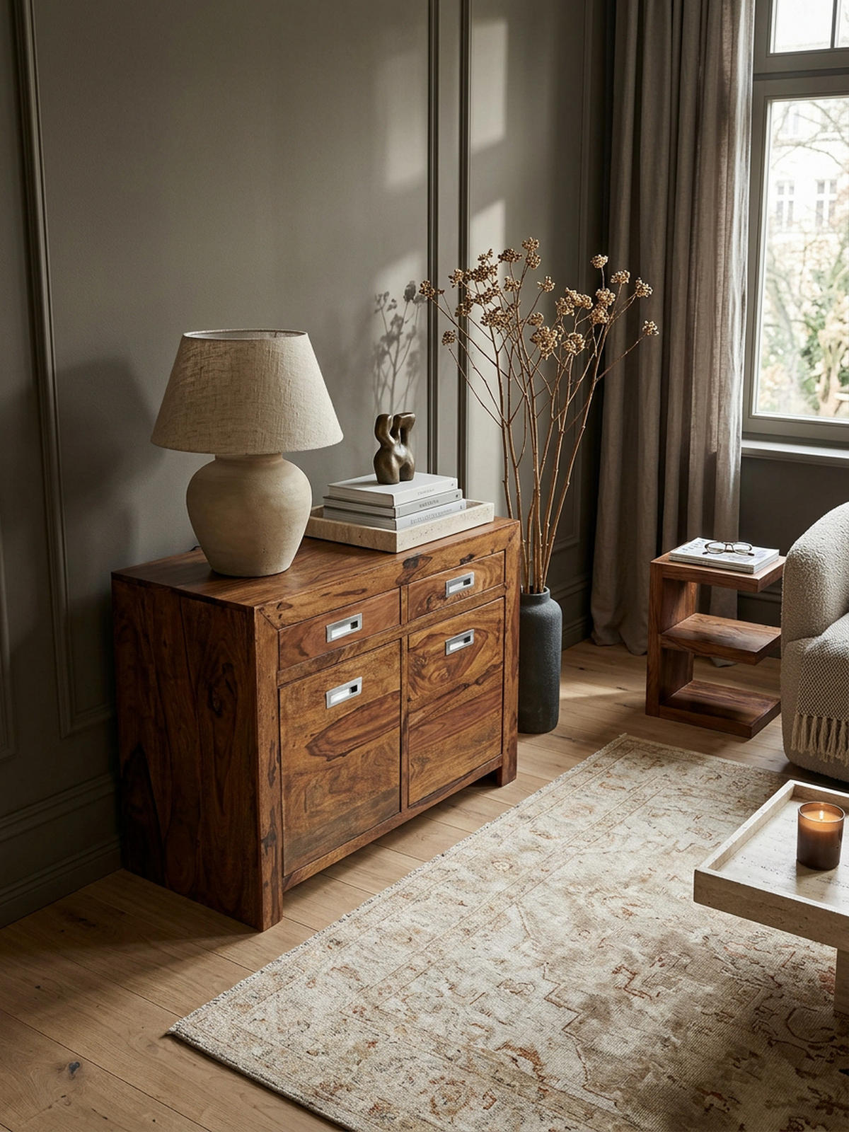 SIDEBOARD – Massivholz, 90 cm, 2 Türen, Schubladen, viel Stauraum - Braun, Holz (90/70/40cm) - KADIMA DESIGN