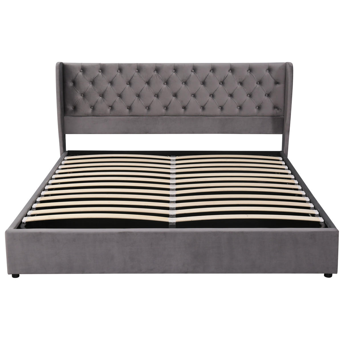ČALOUNĚNÁ postel 180/200 cm šedá ze sametu s úložným prostorem a roštem - šedá, textil (180/200cm) - OKWISH