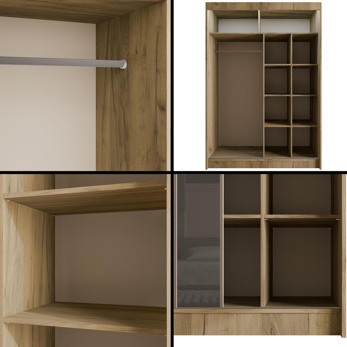 KLEIDERSCHRANK VESLI mit LED - 150 cm - Braun|Grau - Braun/Grau, Holzwerkstoff (150/215/61cm) - ALTDECOR