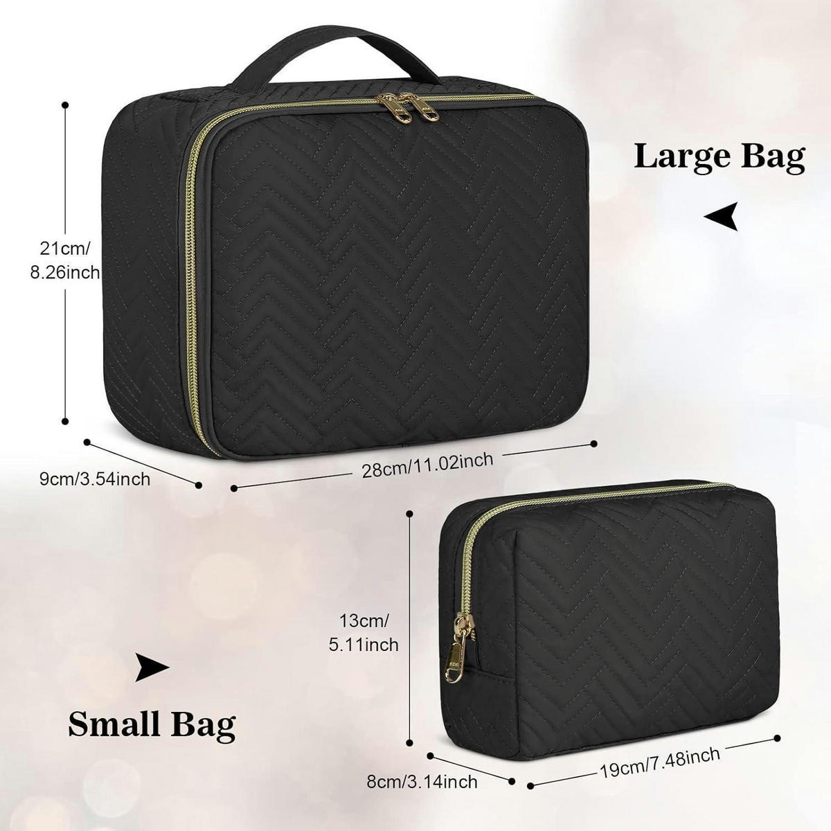 KULTURTASCHE 2-teiliges Set Schwarz - Schwarz, Textil (9/21/28cm)