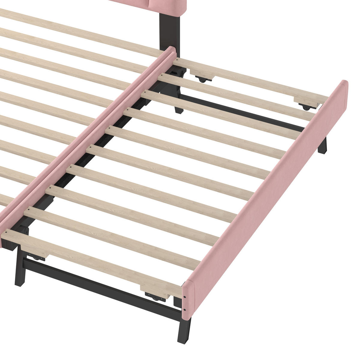 SAMT-POLSTERBETT 140/200 cm mit Rollbett und gepolstertem Kopfteil in Rosa - Rosa, Textil (140/200cm) - BEAOK