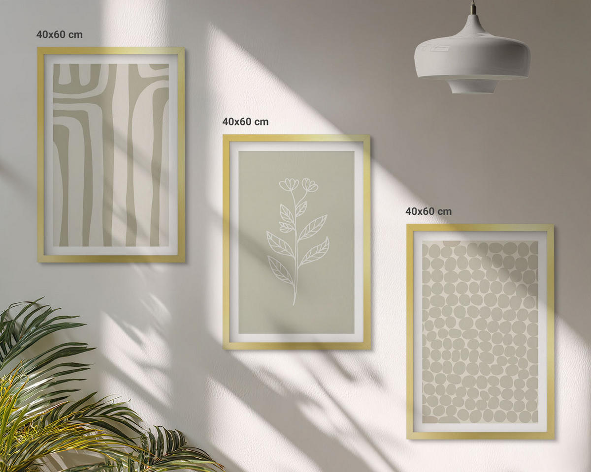 BILDER SET 3er Set - 40x60 cm Goldrahmen - Geometrische Pflanzenmuster - Goldfarben, Kunststoff (40/60cm) - TULUP