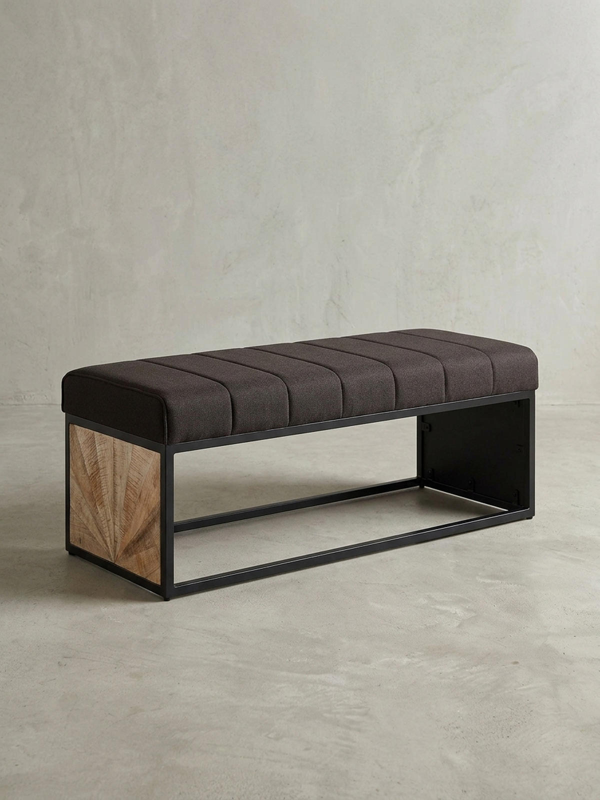 SITZBANK – Metall, Retro-Look, Rillenmuster - Schwarz, Textil/Metall (105/40/40cm) - KADIMA DESIGN