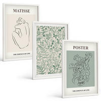 BILDER SET 3er Set - 40x60 cm Weißer Rahmen - Linien, Pflanzenmuster, Minimalismus - Weiß, Kunststoff (40/60cm) - TULUP