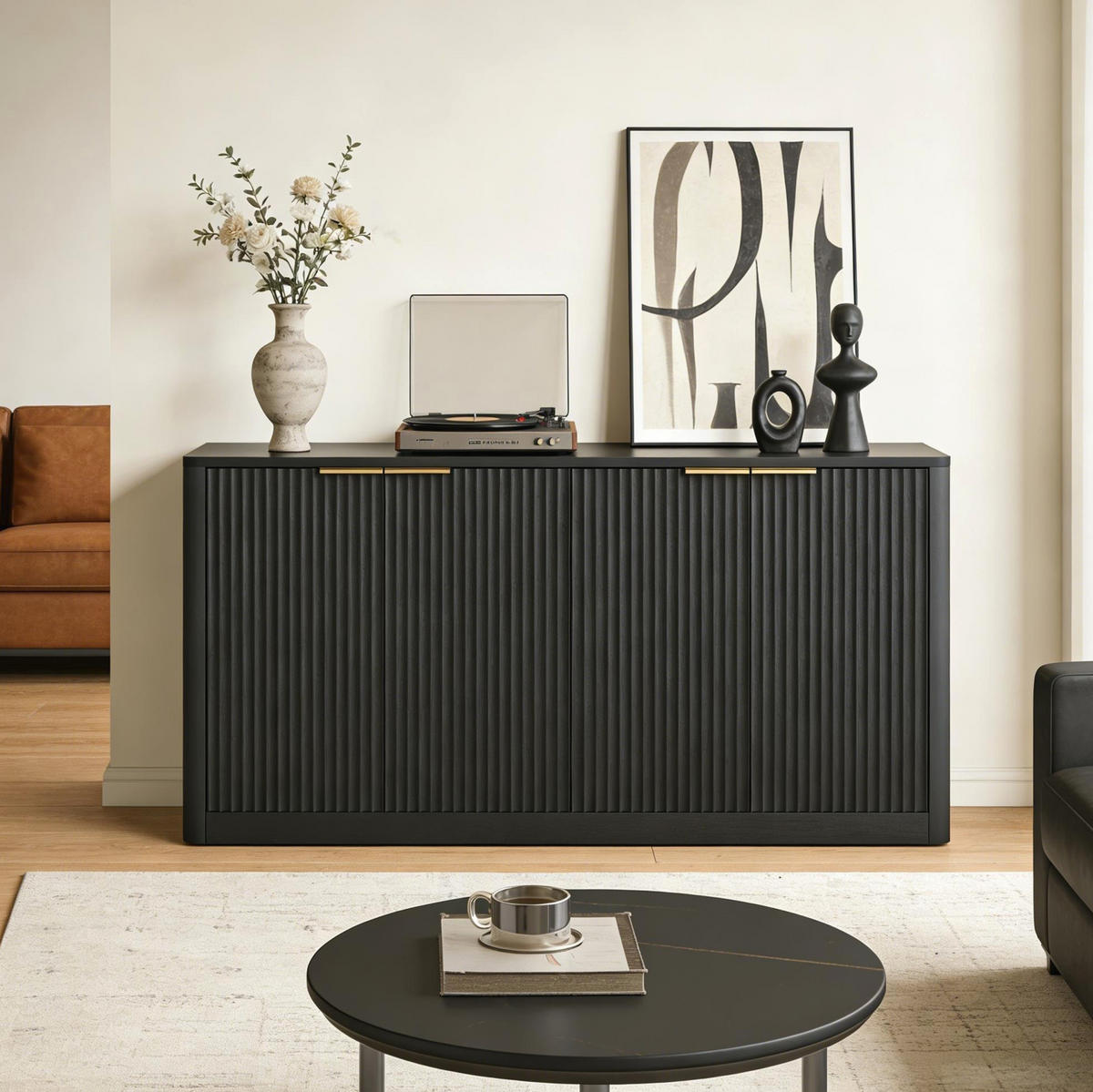 SIDEBOARD 150/40/70.5 cm Schwarz aus MDF mit 4 Türen - Schwarz, Holzwerkstoff (40/70.5/150cm) - OKMYHOME