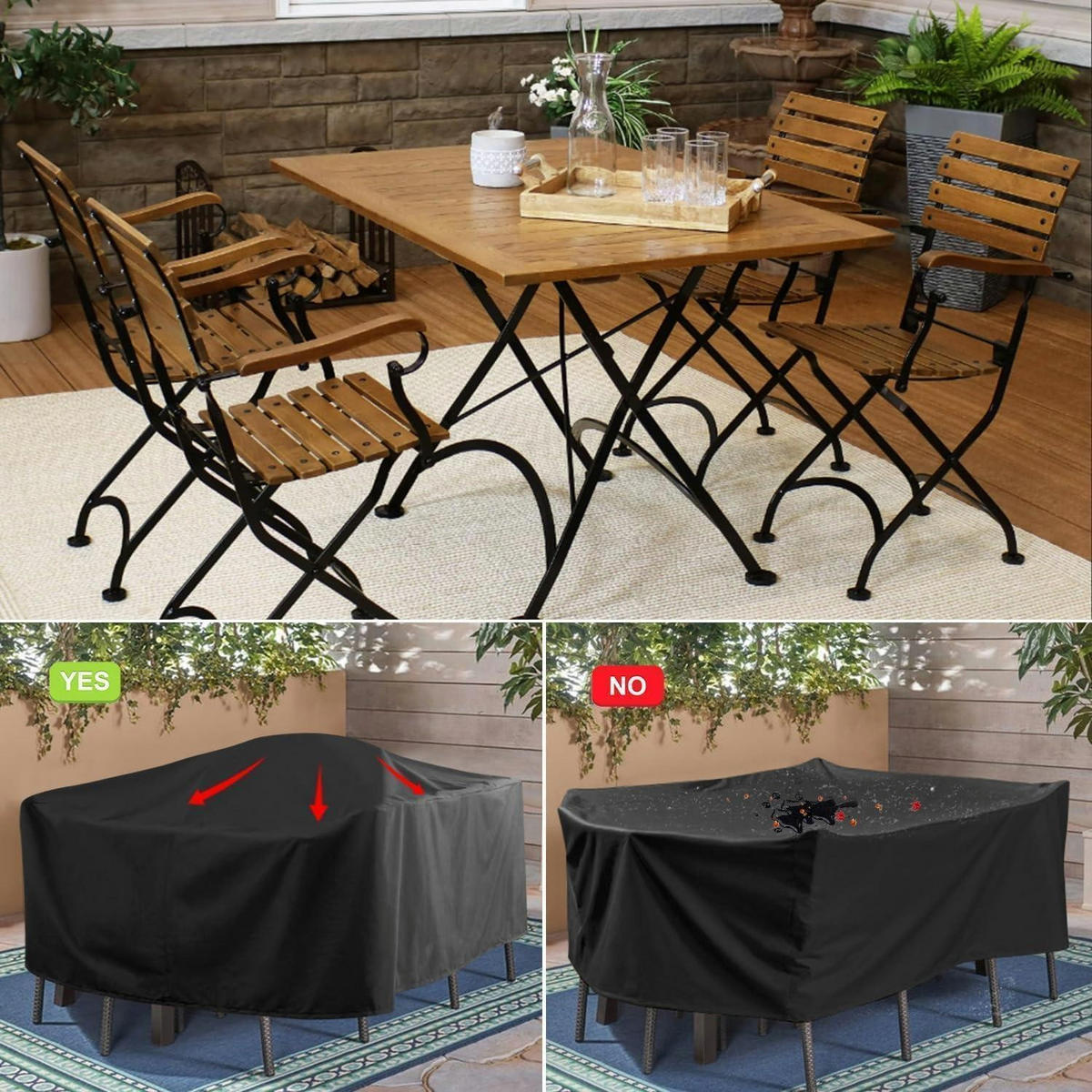 GARTENTISCH Abdeckung 135x95x80 cm Wasserdicht 420D Oxford - Schwarz, Textil (95/80/135cm)
