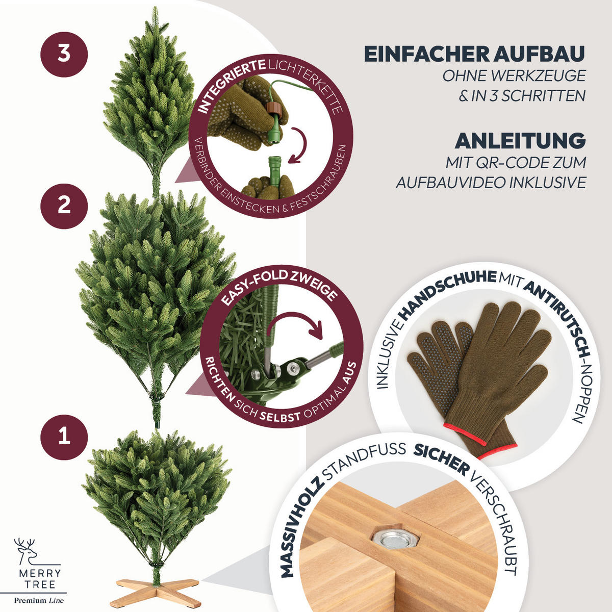 WEIHNACHTSBAUM mit PE-Spritzguss-Nadeln und LED Beleuchtung, 150 cm - Grün, Kunststoff (150cm) - Merry Tree