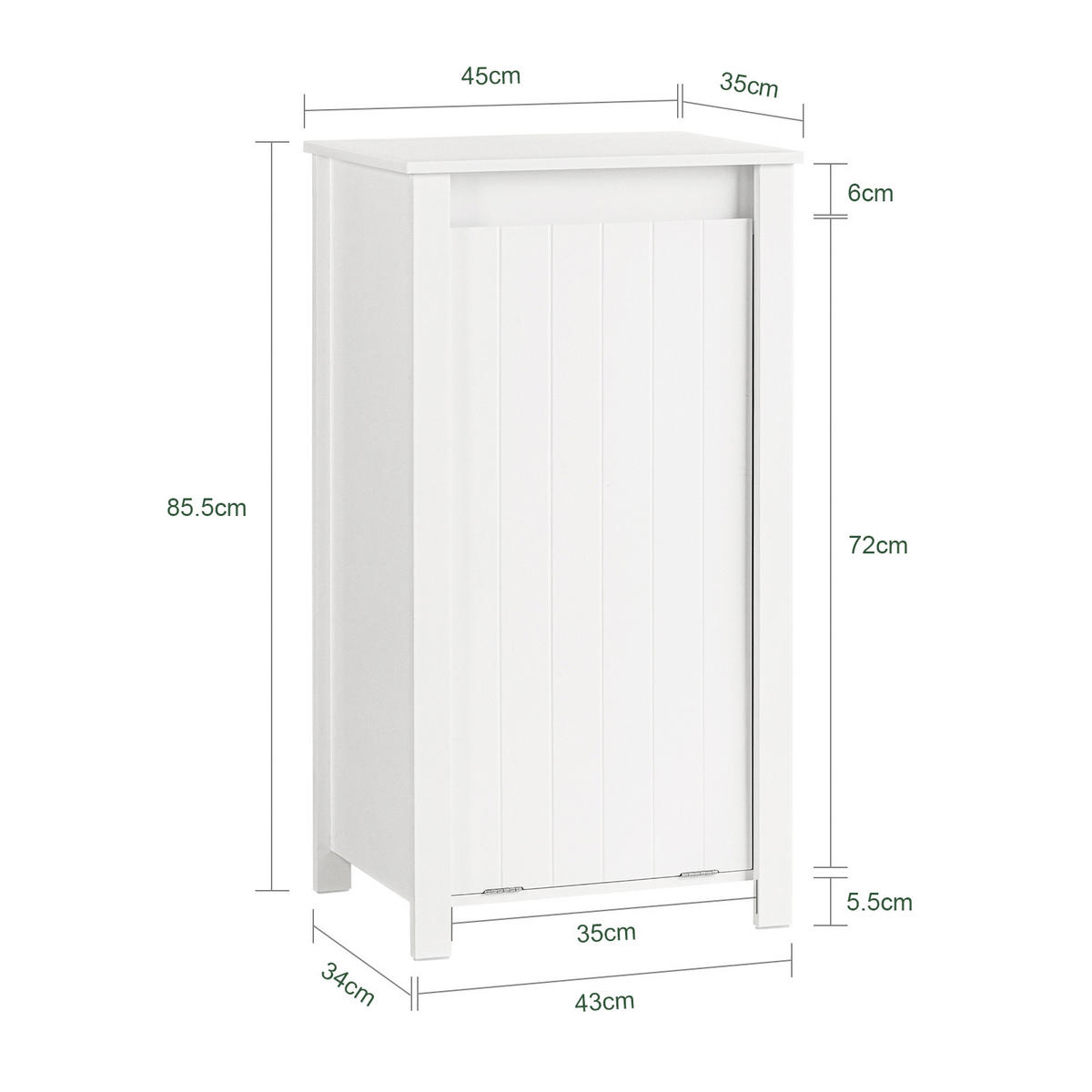 WÄSCHESCHRANK mit Wäschesack Weiß - Weiß, Holzwerkstoff (45/86/35cm) - SoBuy