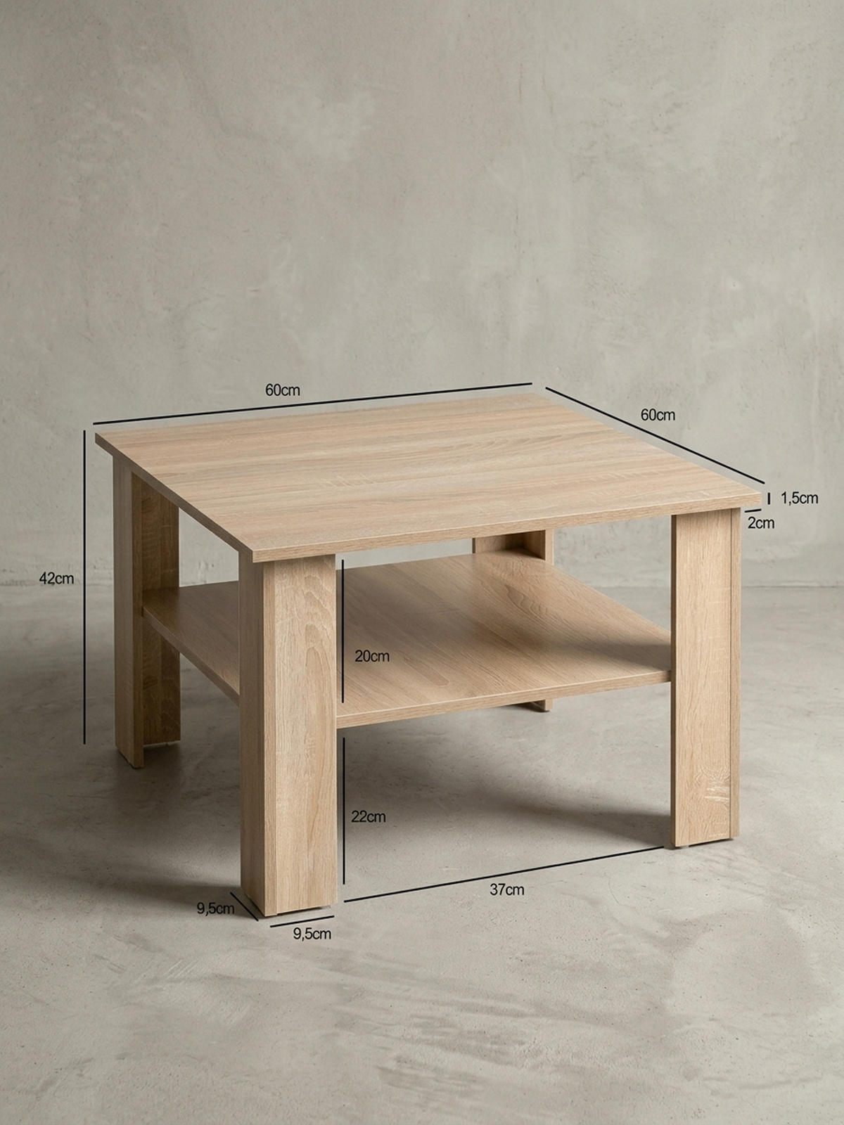 COUCHTISCH NIDDA aus Sonoma Eiche, kratzfest und Ablagefläche, Beige 60x60x42 cm - Beige, Holz (60/60/42cm) - KADIMA DESIGN