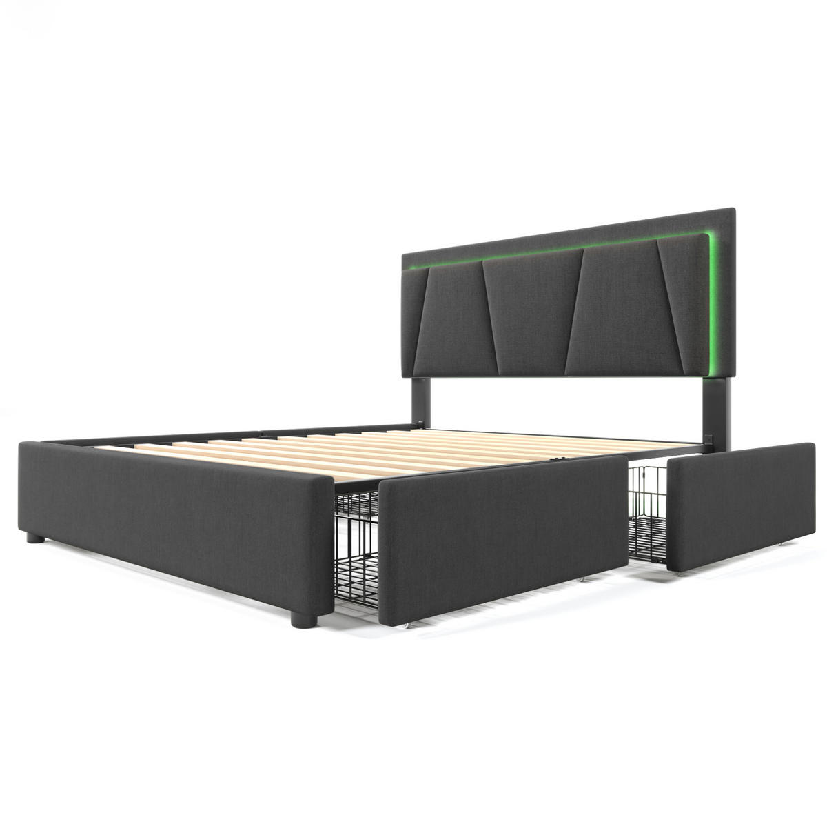 BETT mit LED und 4 Schubladen 140x200 cm Grau - Grau, Holz (140/200cm) - Meubliv
