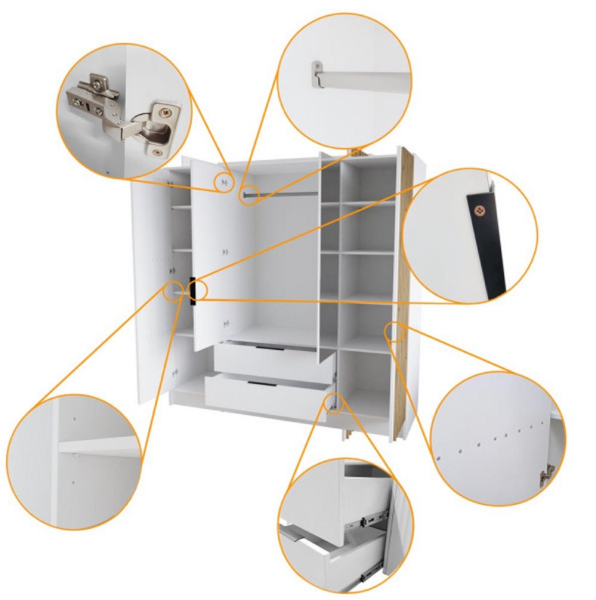 SCHRANK Schwarz ORE 200 Mit Lamellen Und Spiegel Craft Gold - Eichefarben/Goldfarben, Holzwerkstoff (200/200/51cm) - Sepro Meble