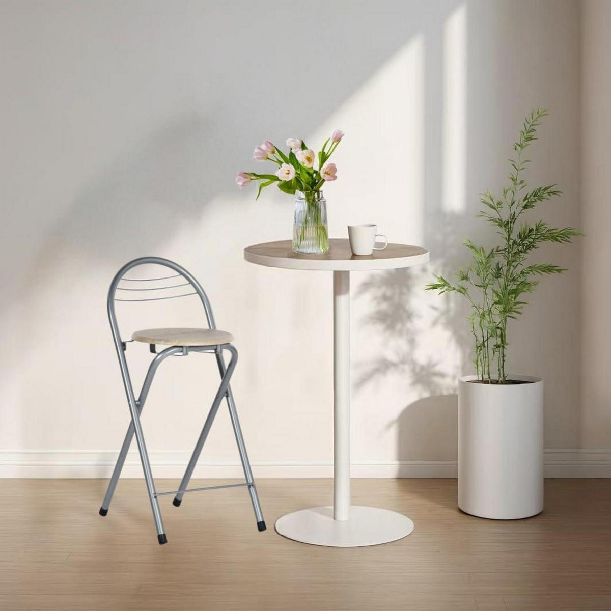 BARHOCKER klappbar Holzoptik/Silber Sitzhöhe 61 cm - Multicolor, Metall (36/79/41cm)