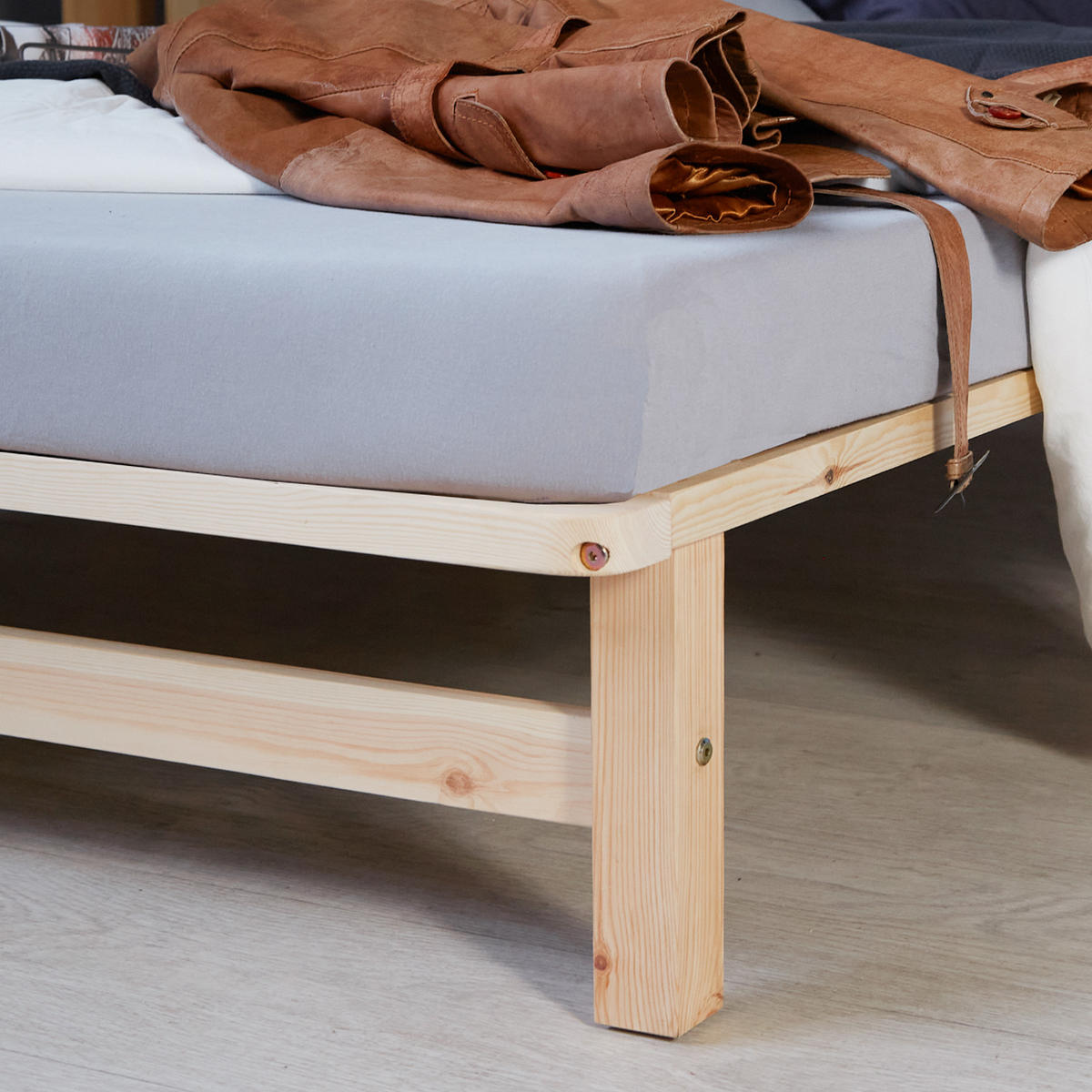 HOLZBETT mit Matratze 140/200 cm natur - Braun, Holz (140/200cm) - Homestyle4u