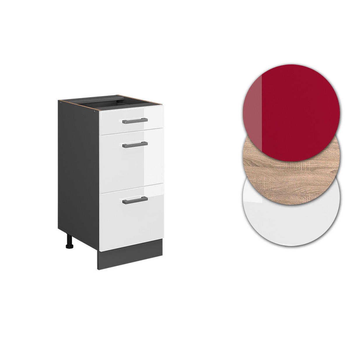 KÜCHENUNTERSCHRANK R-Line Weiß Hochglanz 40 cm mit Schubladen, ohne AP - Weiß Hochglanz/Anthrazit, Holzwerkstoff (40/81.6/46cm) - Vicco