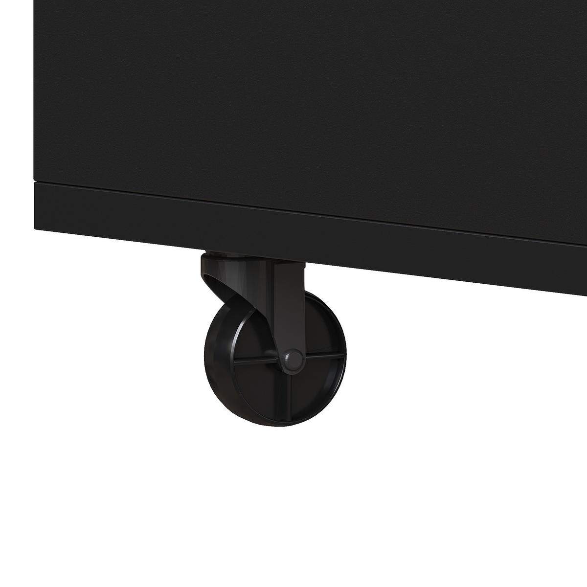 BUFFET Küchen-Hochschrank mit Rollwagen, Weinregal & Glastüren, Holzoptik, MDF/Glas/Metall modern - Schwarz, Holzwerkstoff/Metall (140/180/38cm) - EVRYAE