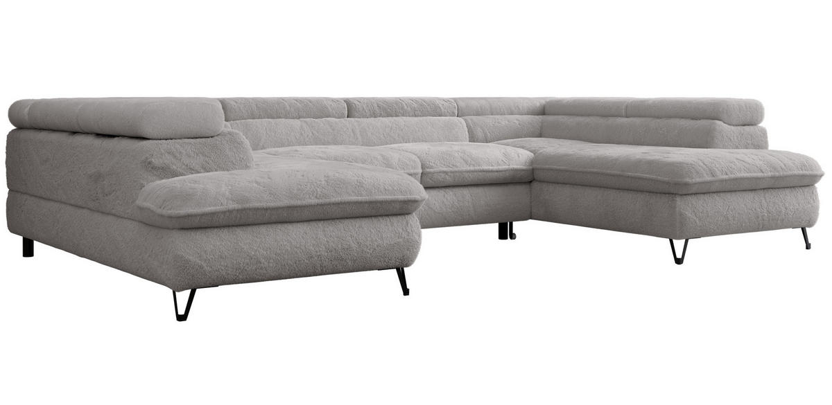 WOHNLANDSCHAFT PETER U Plüsch Hellgrau - Hellgrau/Schwarz, Textil/Metall (346/76/208cm) - MKS