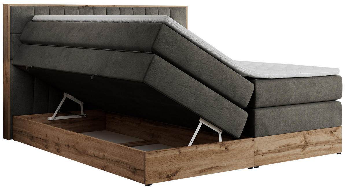 BOXSPRINGBETT AMORE KING 180/200 Dunkelgrau Velvet - H3 - Dunkelgrau, Holz/Textil (180/200cm) - MKS