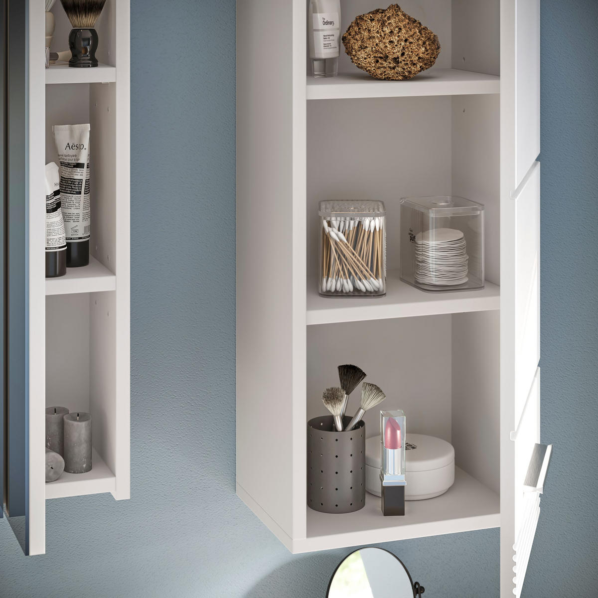 BADMÖBEL Set Linus 5tlg. Bad Kombination inkl. Beleuchtung (B/H/T: 151x182x34 cm) - Weiß, Holz (151/182/34cm)