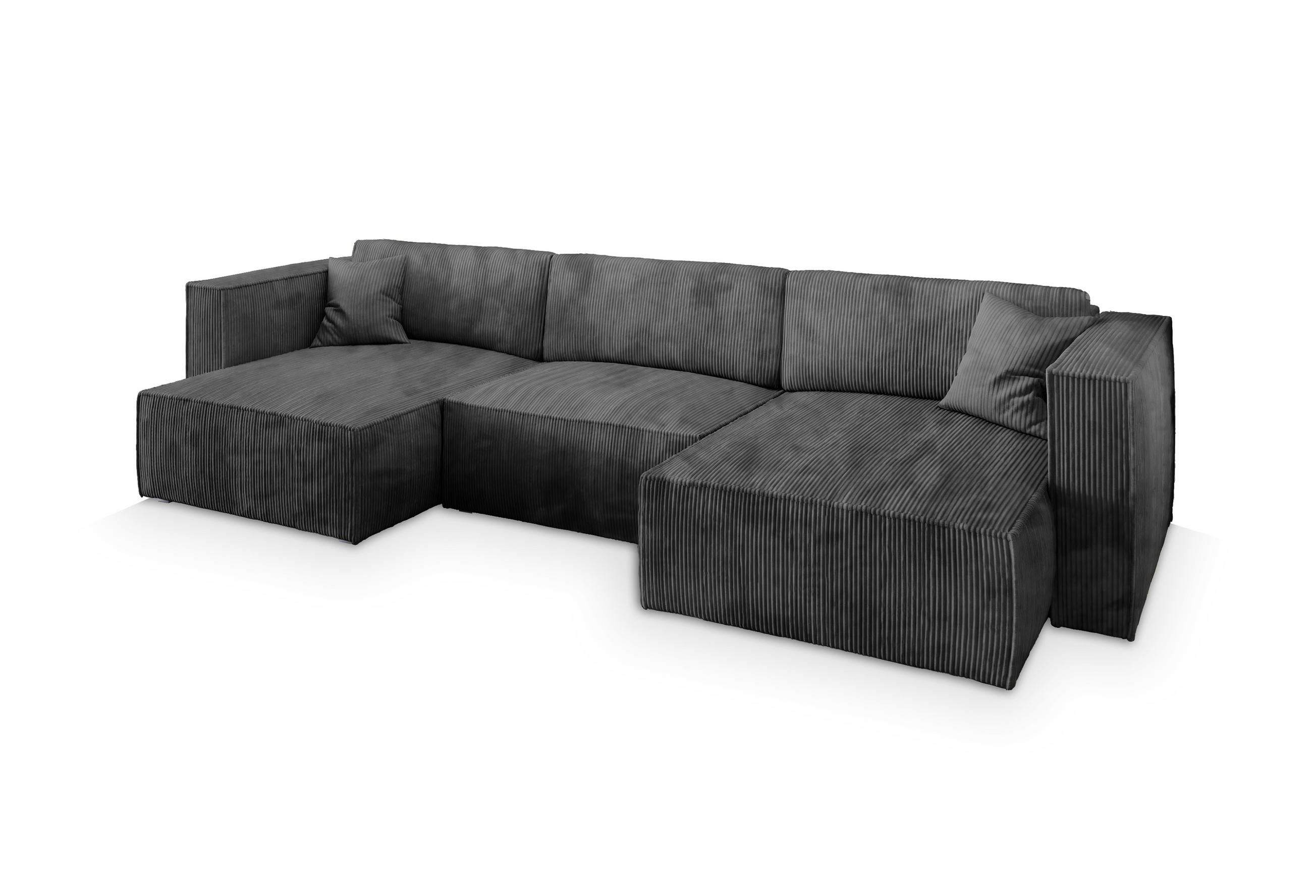 WOHNLANDSCHAFT SARMO P Graphitfarben Kordstoff mit Schlaffunktion - Graphitfarben, Holz (347/70/148cm) - MASSENO