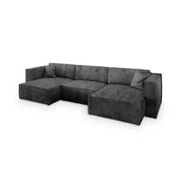 WOHNLANDSCHAFT SARMO P Graphitfarben Kordstoff mit Schlaffunktion - Graphitfarben, Holz (347/70/148cm) - MASSENO