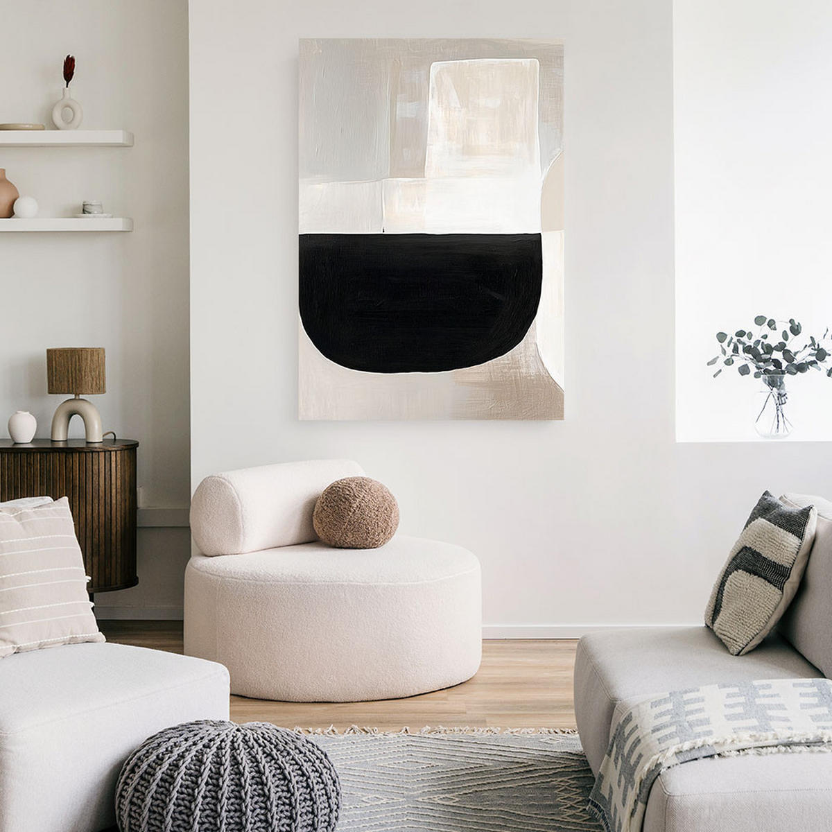 LEINWANDBILD Geometrische Abstraktion Grau 80x120cm - Beige, Textil (80/120cm) - Feeby