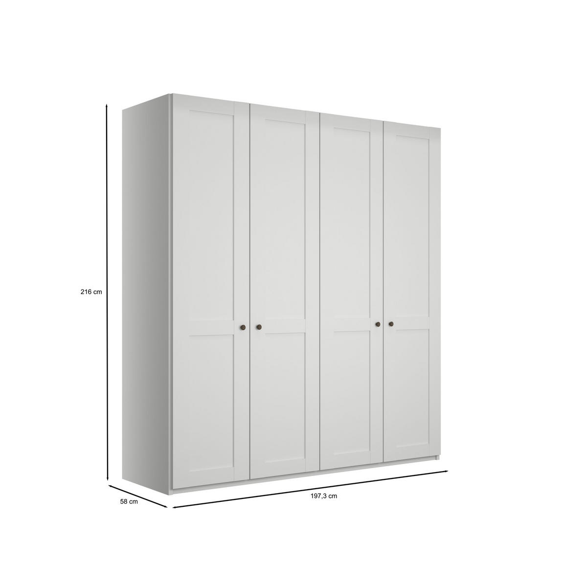 SCHLAFZIMMER Greenholm in Weiß 4 teilig mit Kleiderschrank 200cm Breite ohne Spiegel, Doppelbett 180x200cm, zwei Nachttisch - Weiß, Holzwerkstoff (80/200/120cm)