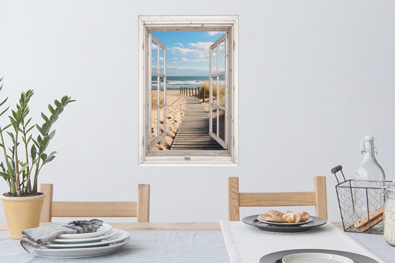 WANDTATTOO Fenster - Meer - Küste - Natur - Ausblick - Strand - Wattenmeer 40x60 cm - Beige, Kunststoff (40/60/0.1cm) - MuchoWow