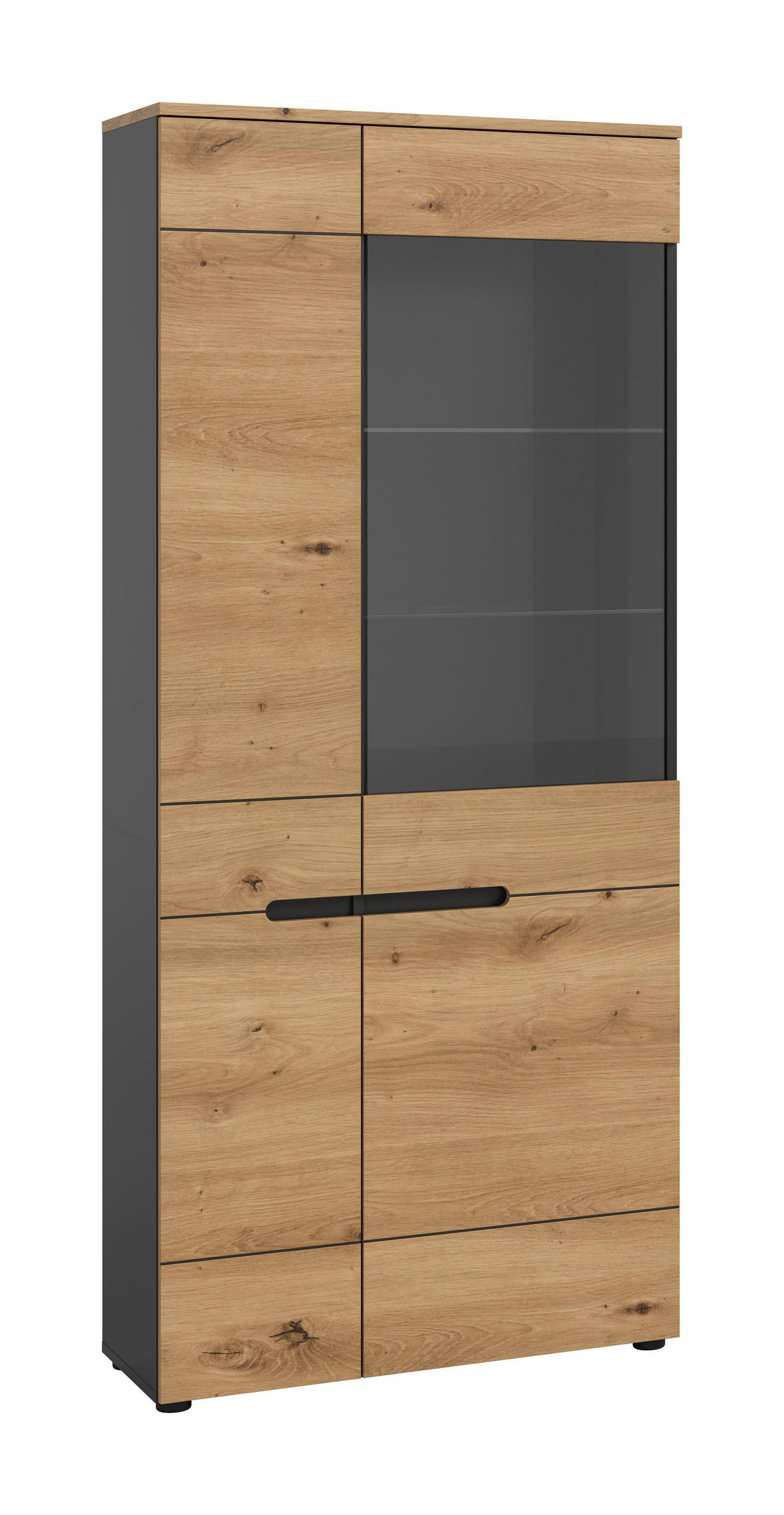 VITRINE CANU (B/H/T: ca. 190/80/37 cm) in Basalt grau/Artisan Nachbildung - Grau, Holzwerkstoff (190/80/37cm)